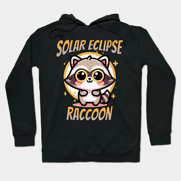 Cute Raccoon Kawaii - Solar Eclipse Retro Hoodie by FunnyTee's